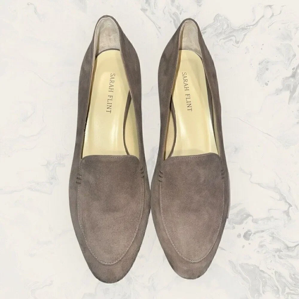 Sarah Flint Rose Taupe Suede Pump Heeled Designer Shoes Women’s Size 5.5
